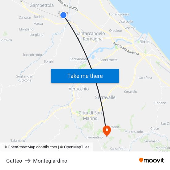 Gatteo to Montegiardino map
