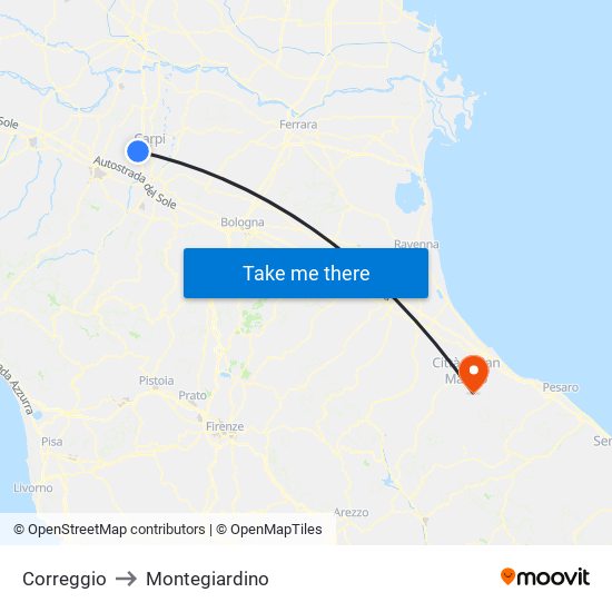 Correggio to Montegiardino map