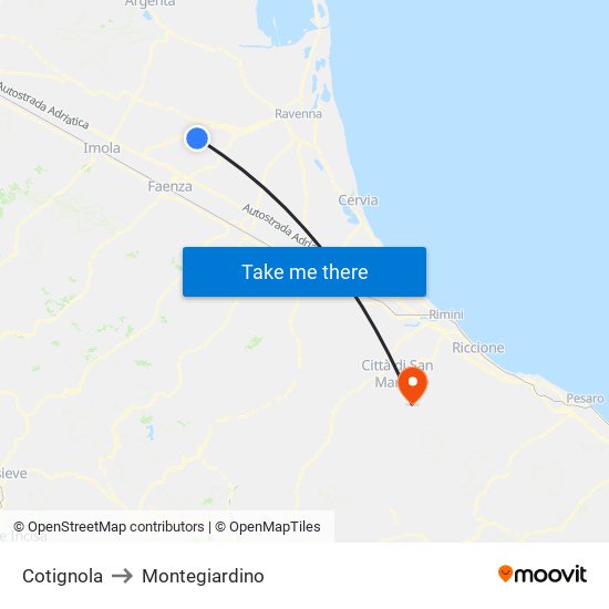 Cotignola to Montegiardino map