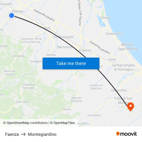 Faenza to Montegiardino map