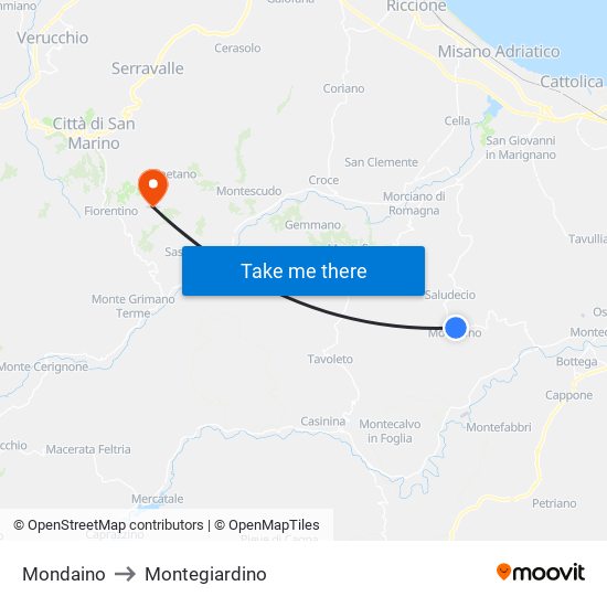 Mondaino to Montegiardino map