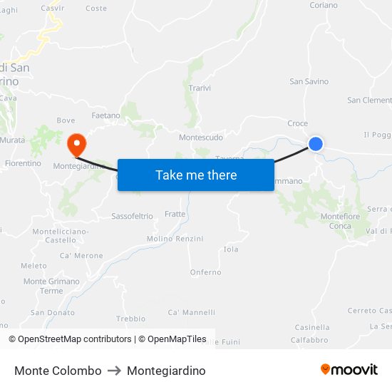 Monte Colombo to Montegiardino map