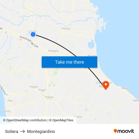 Soliera to Montegiardino map