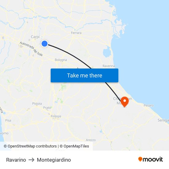 Ravarino to Montegiardino map