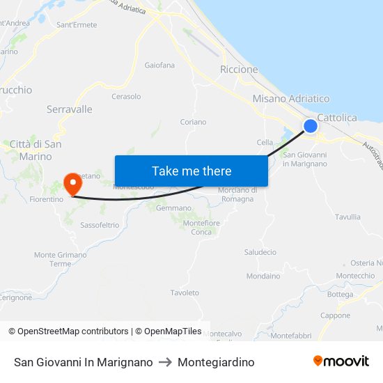 San Giovanni In Marignano to Montegiardino map