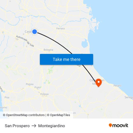 San Prospero to Montegiardino map