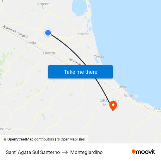 Sant' Agata Sul Santerno to Montegiardino map