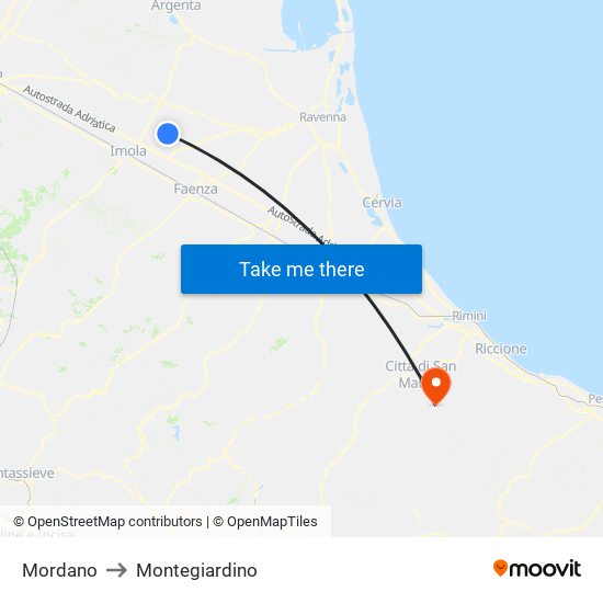 Mordano to Montegiardino map