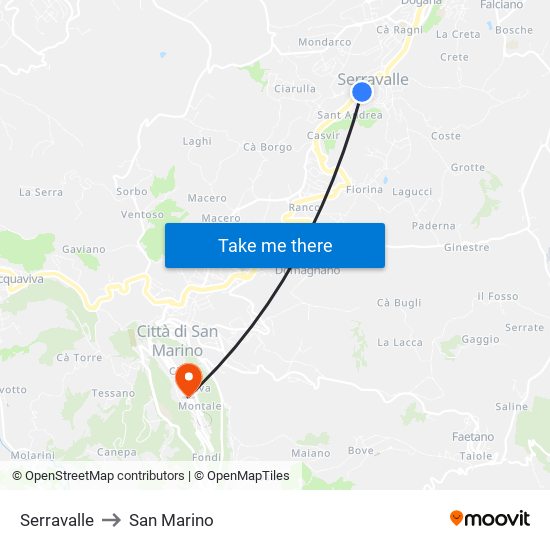 Serravalle to San Marino map