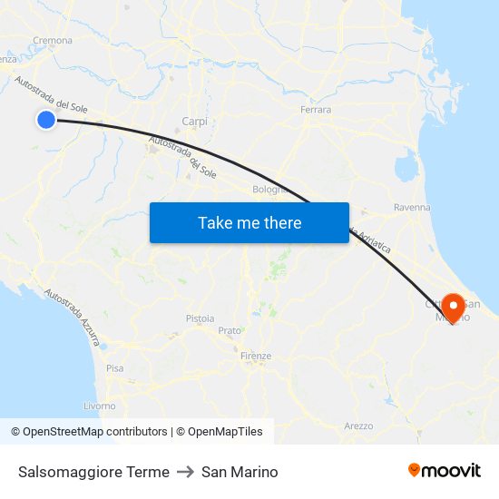 Salsomaggiore Terme to San Marino map