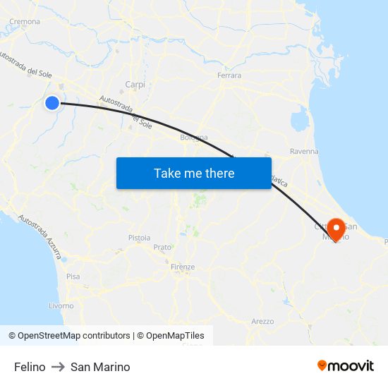 Felino to San Marino map