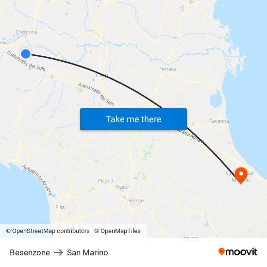 Besenzone to San Marino map