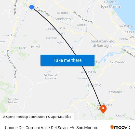 Unione Dei Comuni Valle Del Savio to San Marino map