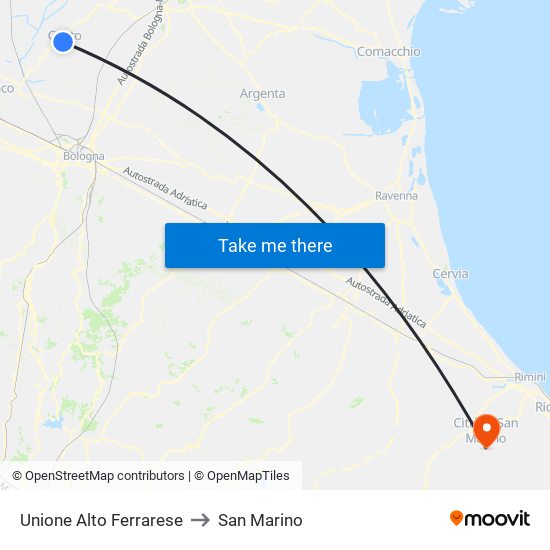Unione Alto Ferrarese to San Marino map