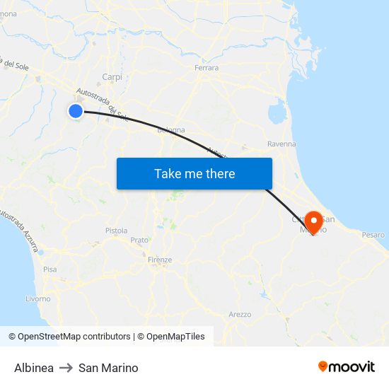 Albinea to San Marino map