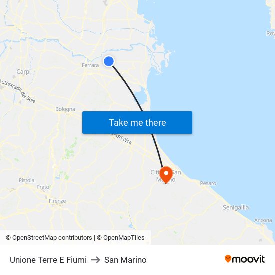 Unione Terre E Fiumi to San Marino map