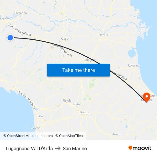 Lugagnano Val D'Arda to San Marino map