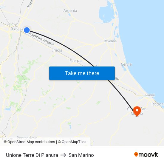 Unione Terre Di Pianura to San Marino map