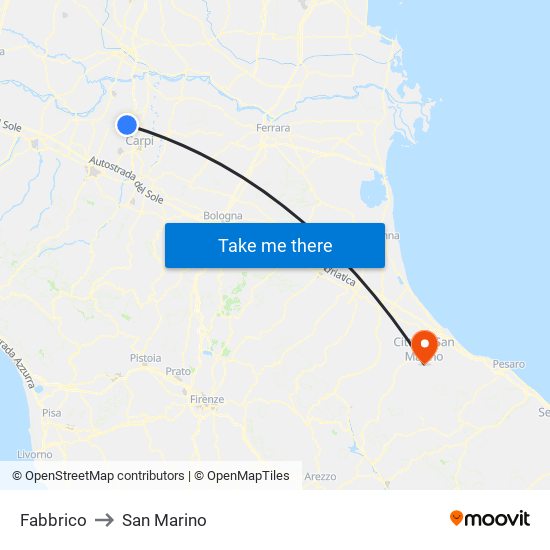 Fabbrico to San Marino map