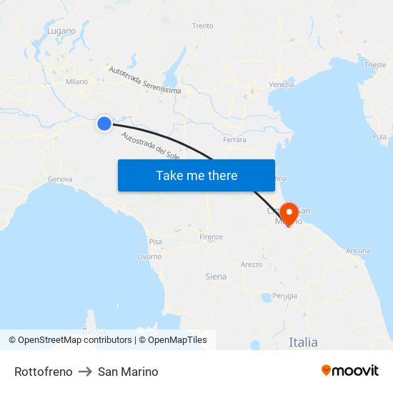 Rottofreno to San Marino map