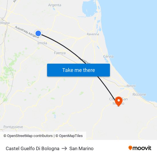 Castel Guelfo Di Bologna to San Marino map