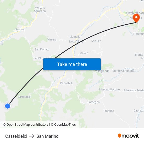 Casteldelci to San Marino map