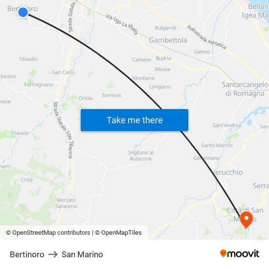 Bertinoro to San Marino map