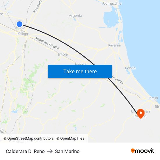 Calderara Di Reno to San Marino map