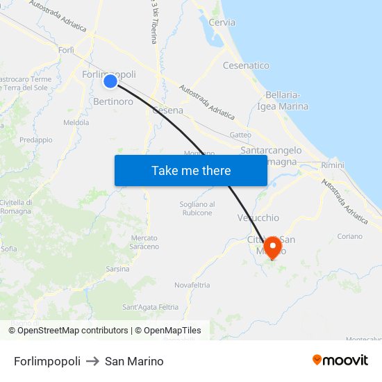 Forlimpopoli to San Marino map