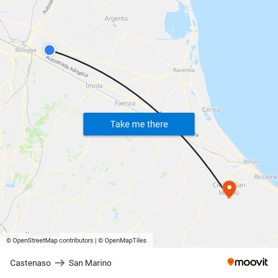 Castenaso to San Marino map