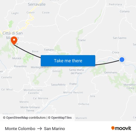 Monte Colombo to San Marino map
