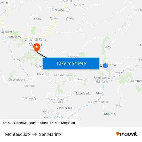 Montescudo to San Marino map