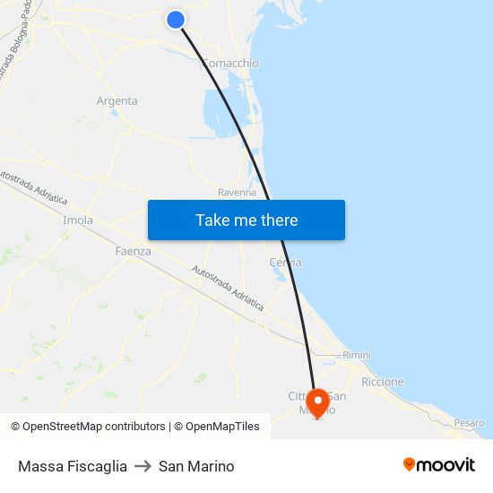 Massa Fiscaglia to San Marino map