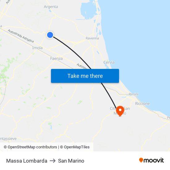 Massa Lombarda to San Marino map