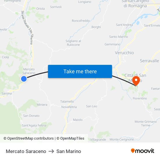 Mercato Saraceno to San Marino map