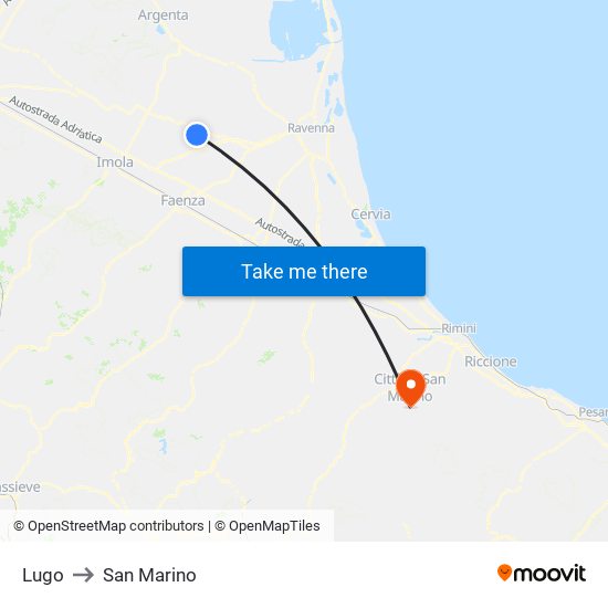Lugo to San Marino map