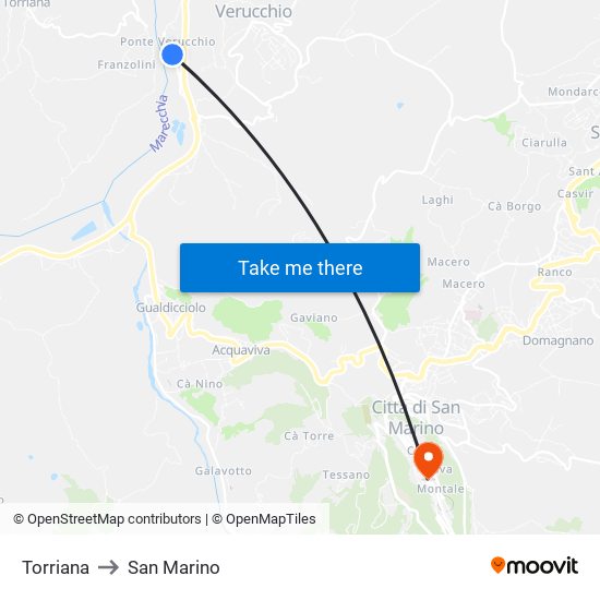 Torriana to San Marino map