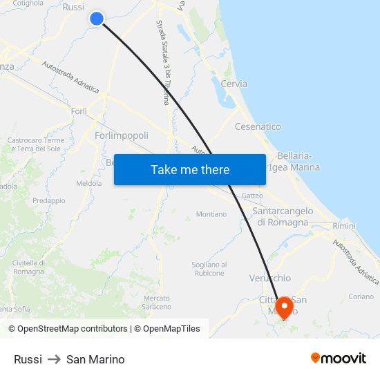 Russi to San Marino map