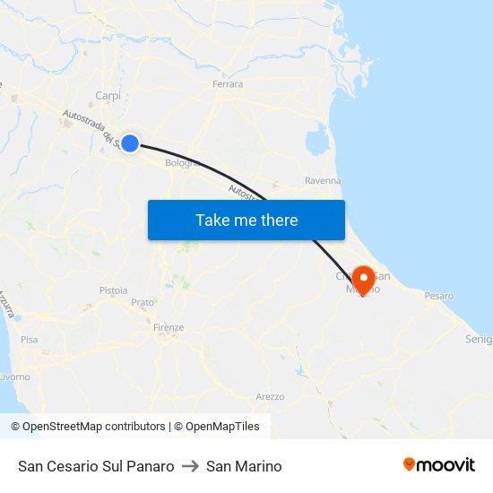San Cesario Sul Panaro to San Marino map