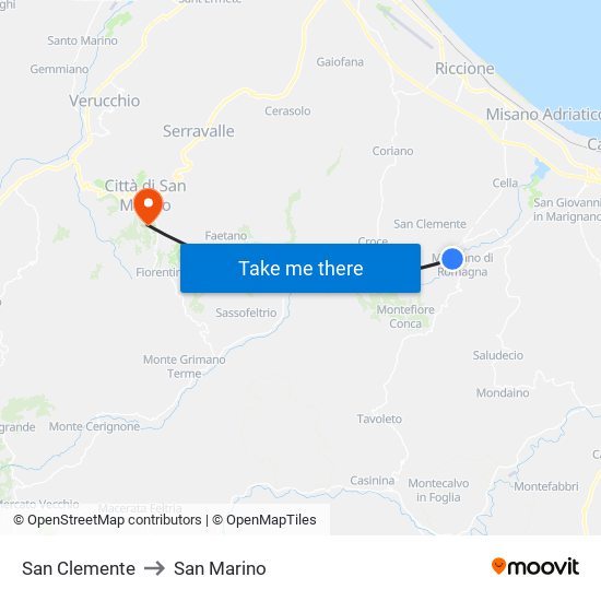 San Clemente to San Marino map