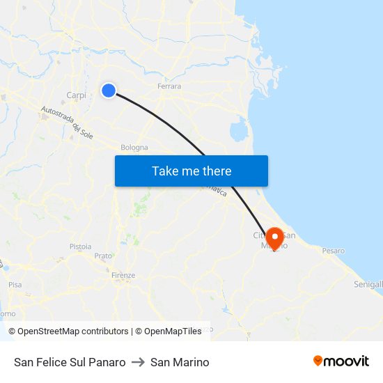 San Felice Sul Panaro to San Marino map