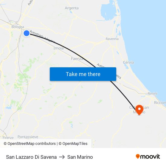 San Lazzaro Di Savena to San Marino map