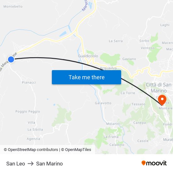 San Leo to San Marino map