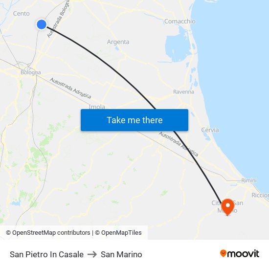 San Pietro In Casale to San Marino map