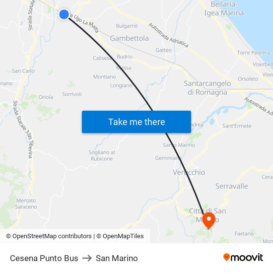 Cesena Punto Bus to San Marino map