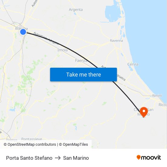 Porta Santo Stefano to San Marino map