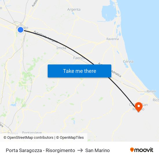 Porta Saragozza - Risorgimento to San Marino map