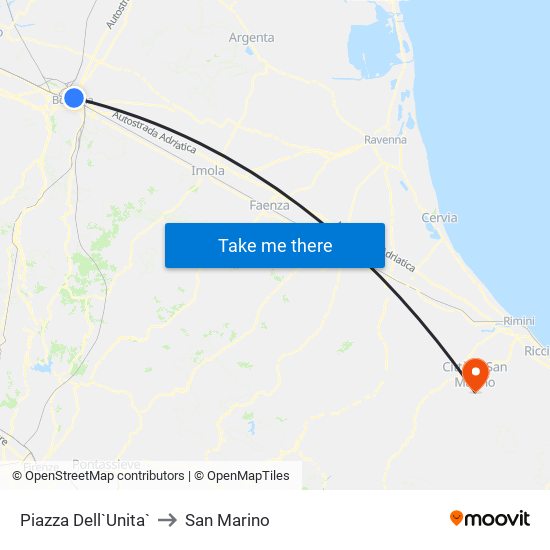 Piazza Dell`Unita` to San Marino map