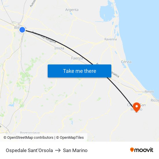 Ospedale Sant'Orsola to San Marino map