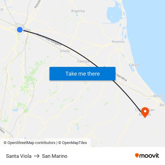 Santa Viola to San Marino map